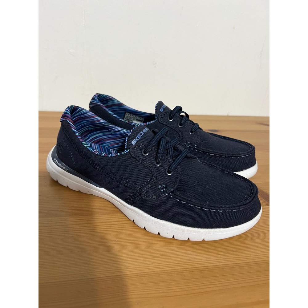 Skechers Slip-in On-the-GO Flex Navy Canvas Boat Shoes Goga Mat Women's Size 6